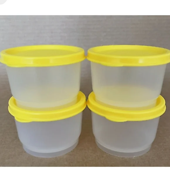 Tupperware Snack Cups set of 4 x 4oz Clear Containers with Yellow or White Seals - Picture 12 of 16